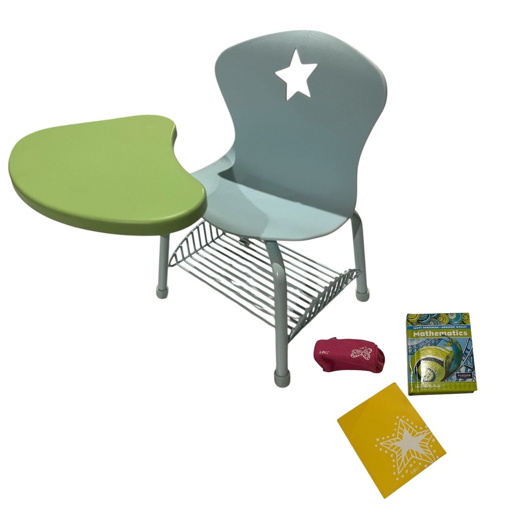American Girl Retired School Desk Set Blue Green Math Book Folder Pencil Case